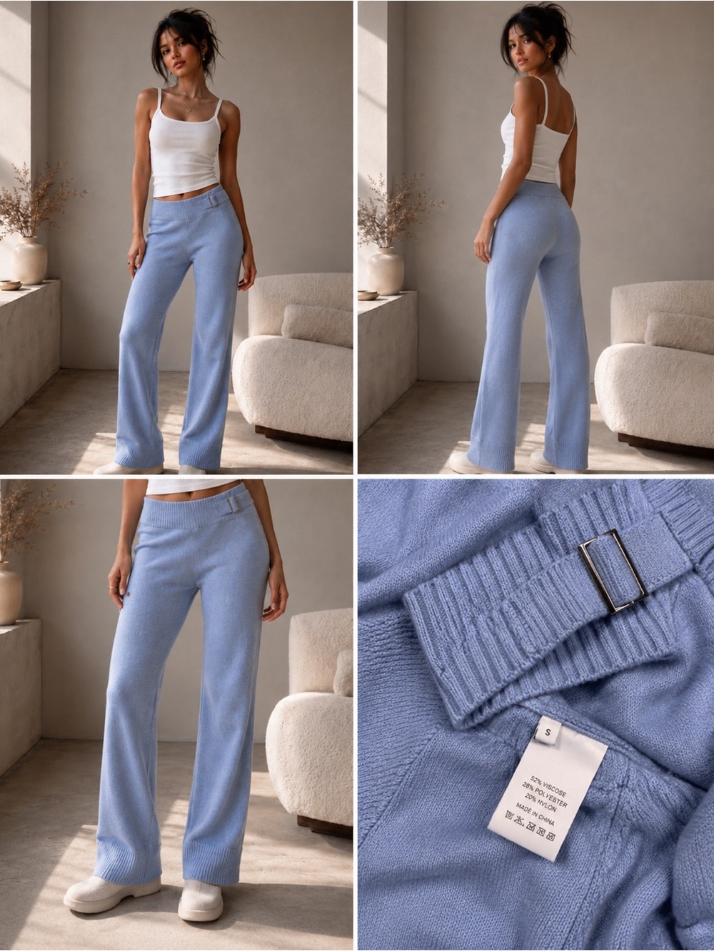 NWOT Soft Blue Belt Flare Sweatpants - Picture 3 of 5